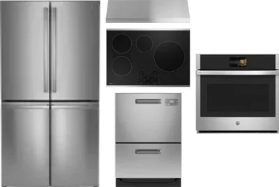5 Piece Package Includes Refrigerator, Cooktop, Wall Oven, Hood And Dishwasher